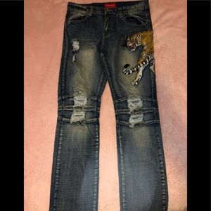 Tiger ripped stitch jeans